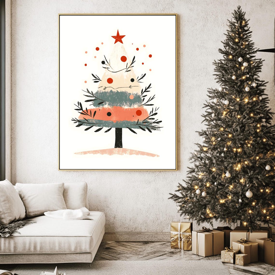 Minimalist Abstract Christmas Tree Watercolor Holiday Poster - Image 2