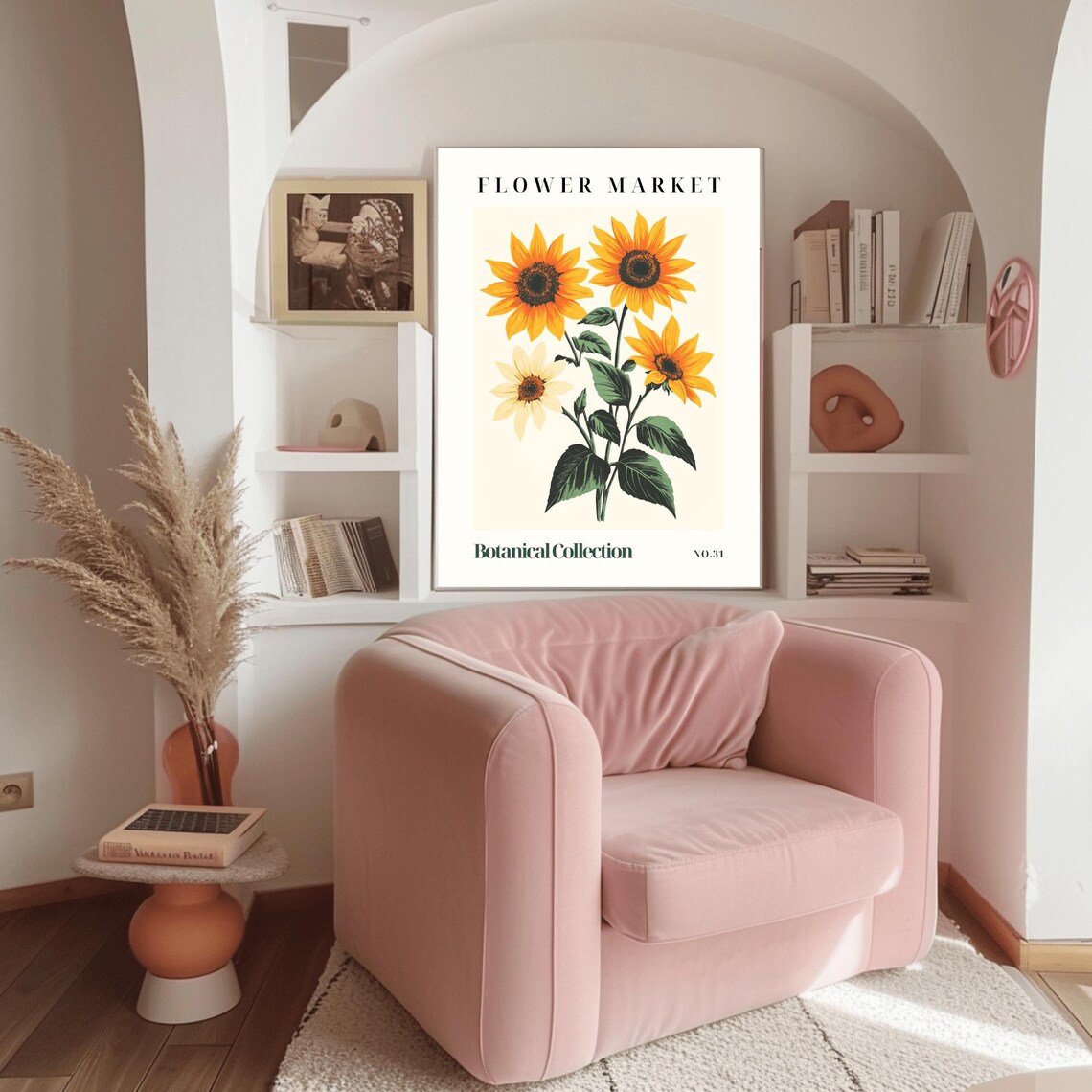 Sunflower Bouquet Flower Market Watercolor Botanical No 31 Art Poster - Image 3