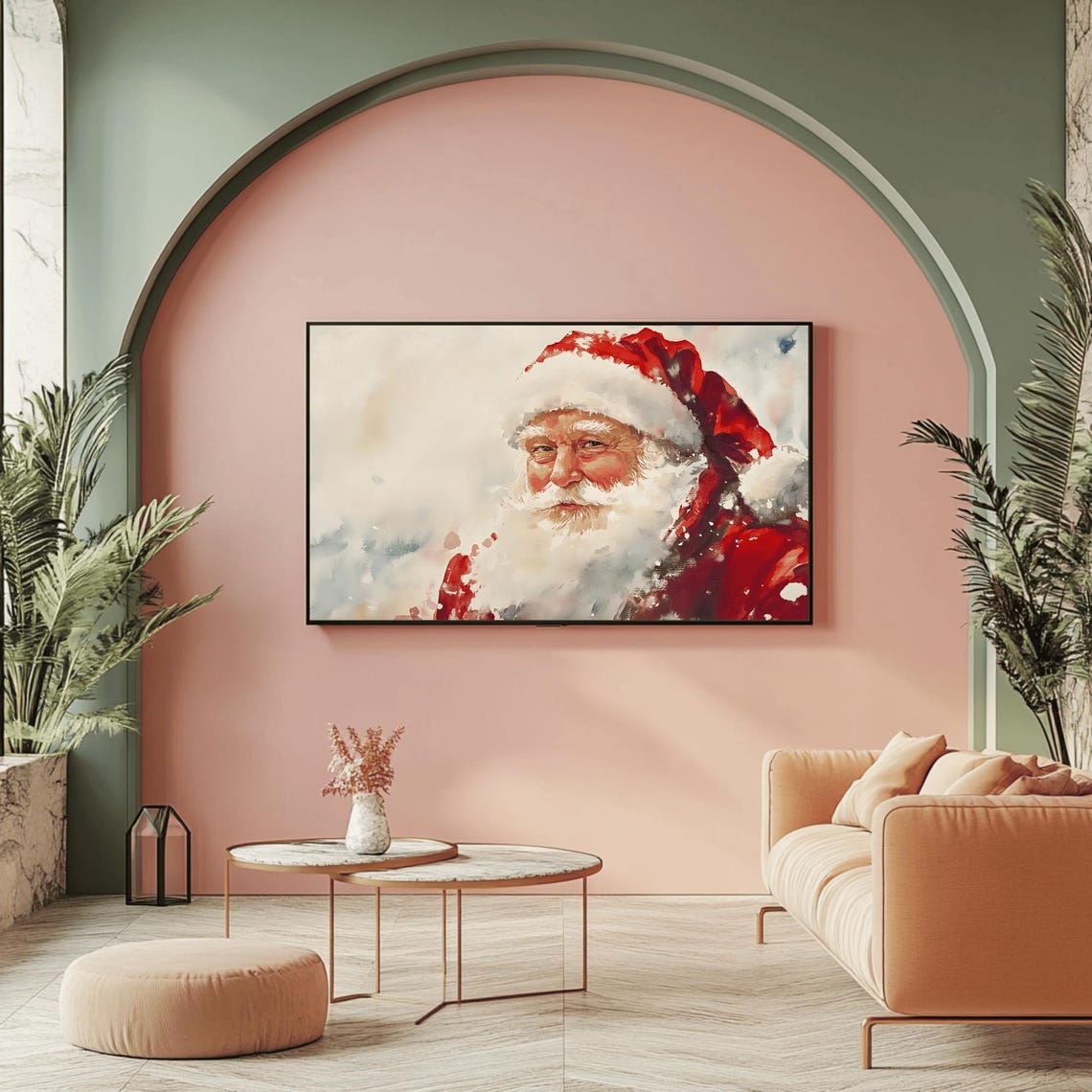Watercolor Santa Claus Close Up Portrait For Christmas Poster - Image 2
