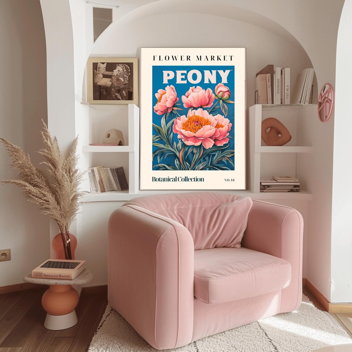 Peony Flower Market Botanical Collection No.16 Blue Floral Poster - Image 3