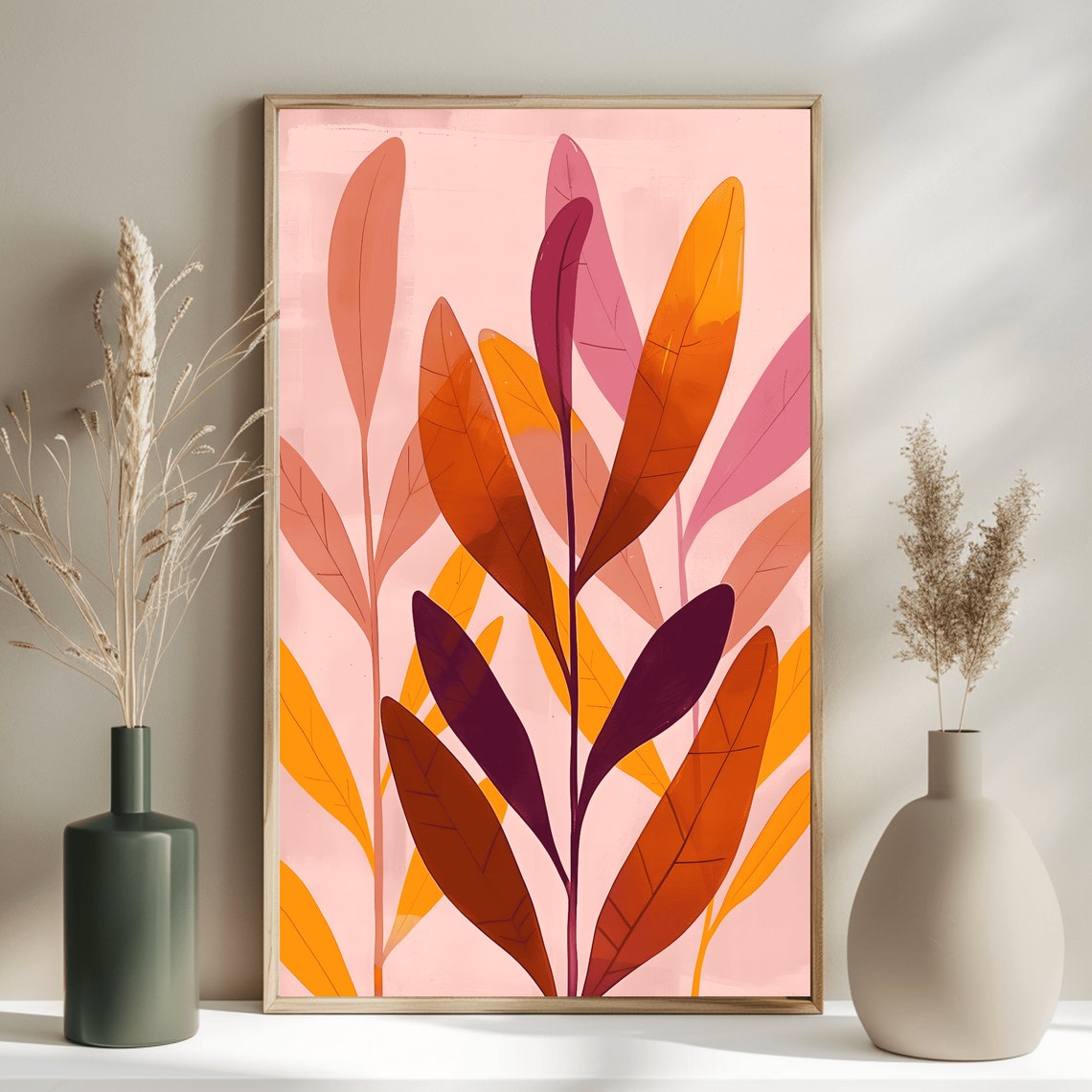 Warm Autumn Leaves Botanical Print on a Blush Pink Background - Image 2
