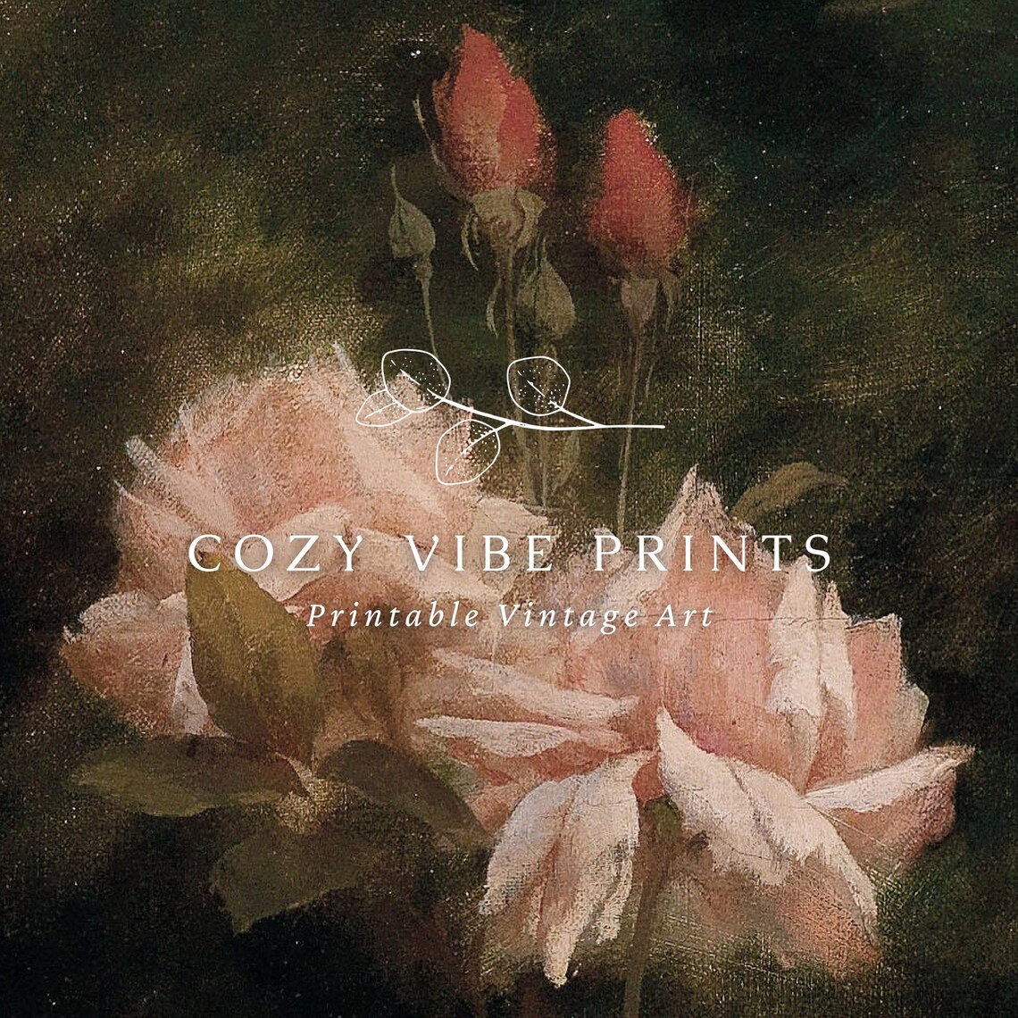 Vintage Dark Floral Still Life Pink Roses Moody Oil Painting Poster - Image 3