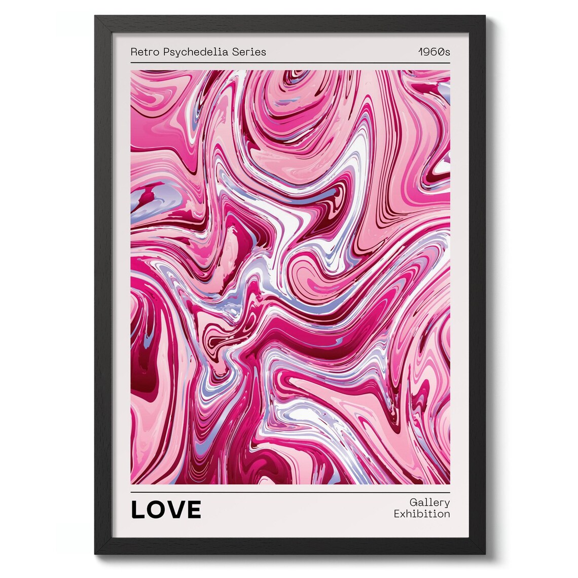Love Pink Swirl Retro Psychedelia Abstract Marble Art Poster