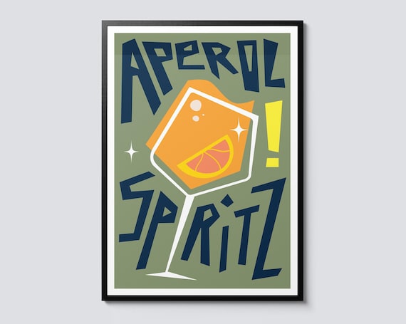 Aperol Spritz Cocktail Vintage Graphic Green Chic Bar Art Poster