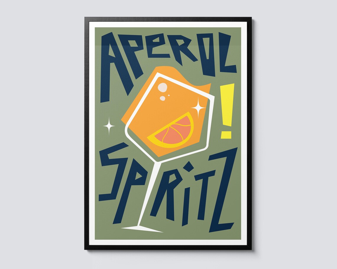Aperol Spritz Cocktail Illustration Modern Graphic Print Chic Wall Art For Home Bar Decor Unique Gift Idea