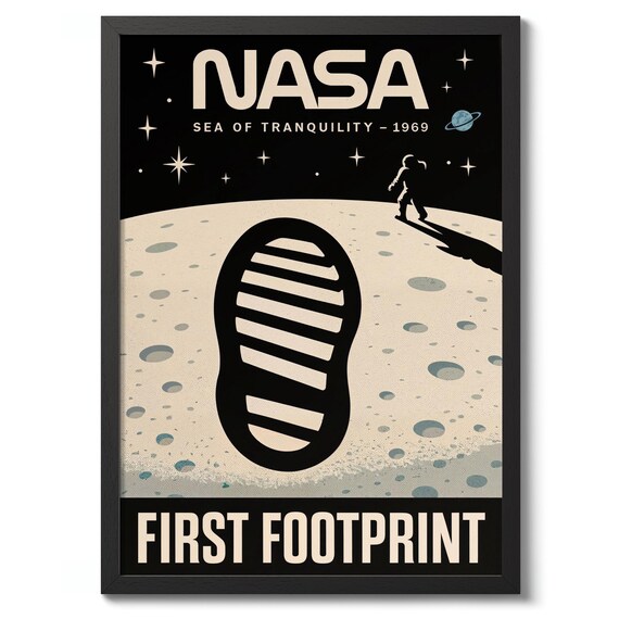 NASA Sea of Tranquility 1969 First Footprint Moon Landing Poster