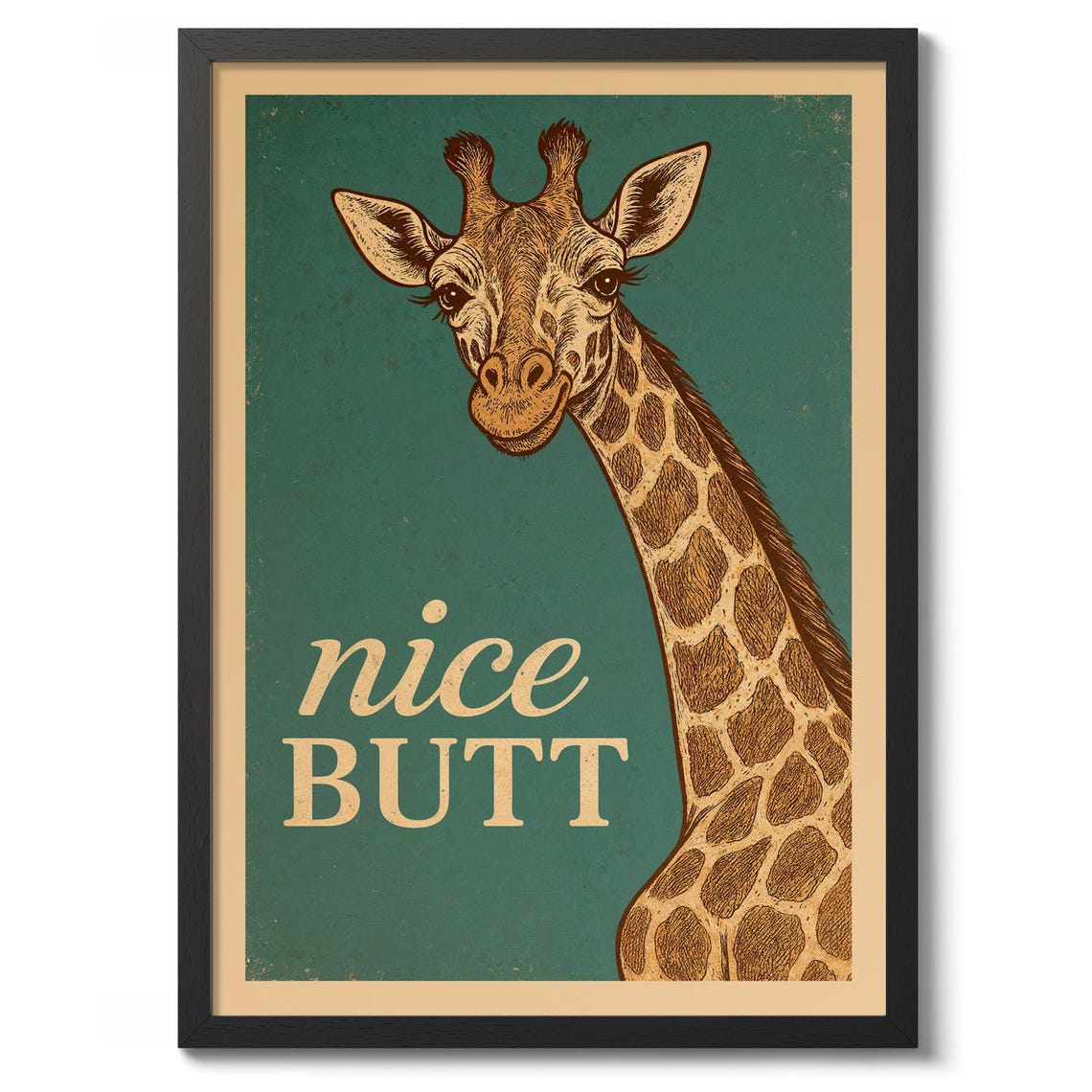 Funny Giraffe Nice Butt Quote Vintage Green Bathroom Humor Poster