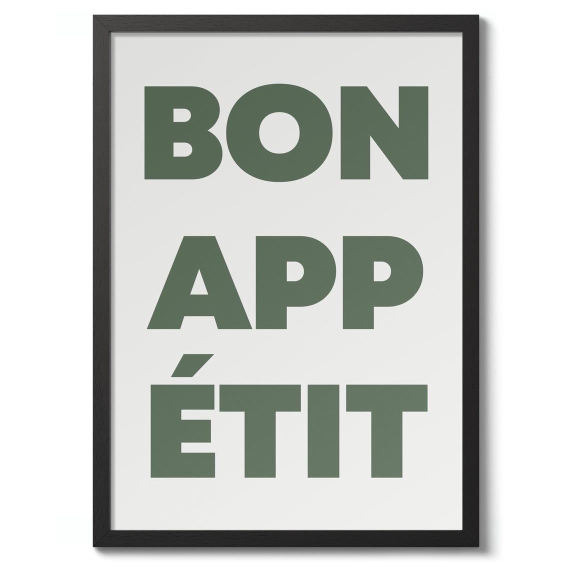 Bon Appetit Green Bold Typography French Kitchen Slogan Wall Art