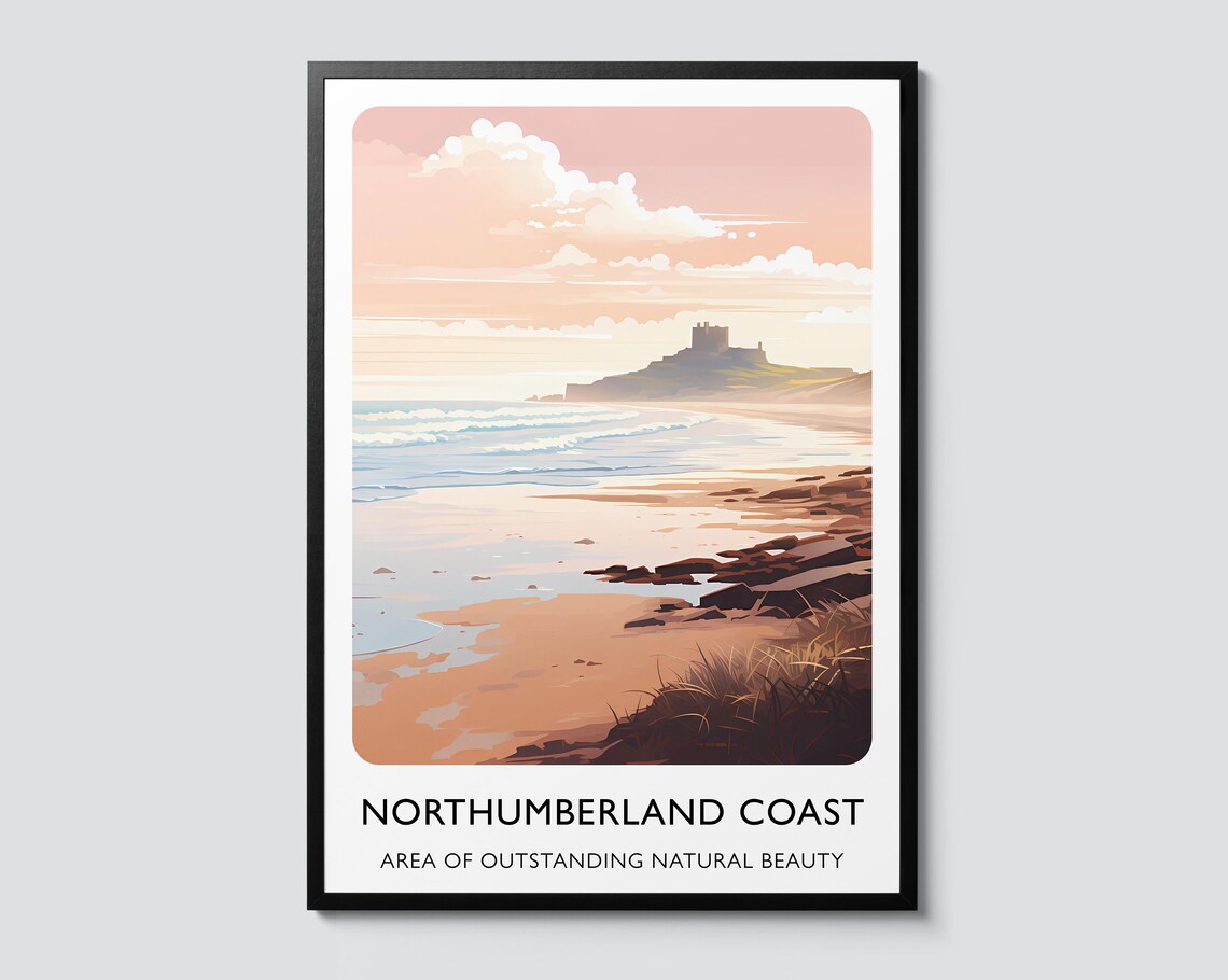 Northumberland Coast Sunset Beach Castle Area Of Natural Beauty Poster
