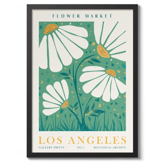 Los Angeles Flower Market Print Graphic Illustration Poster Nature Wall Art Decor Gift