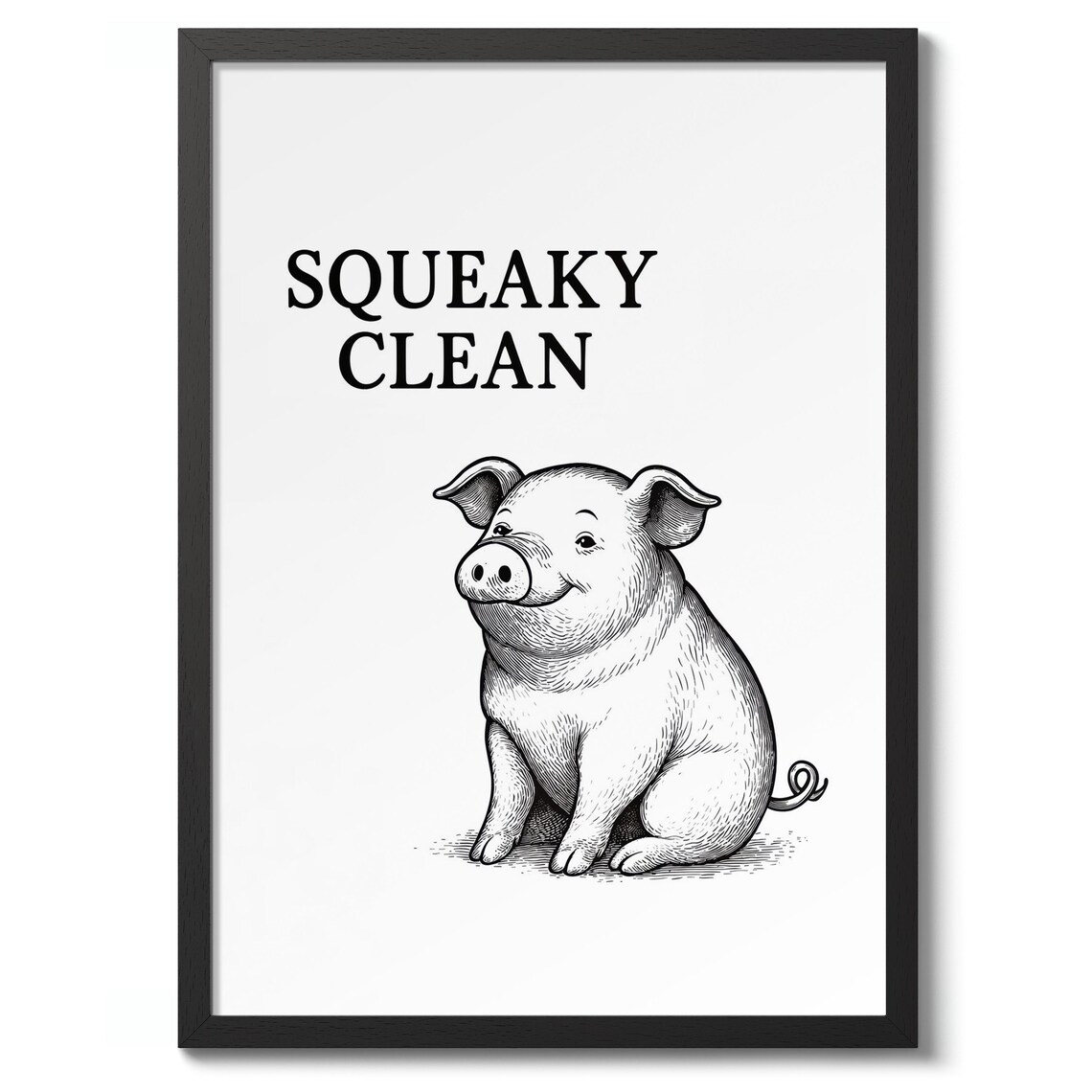Squeaky Clean Funny Pig Poster Vintage Line Art Bathroom Humor Decor
