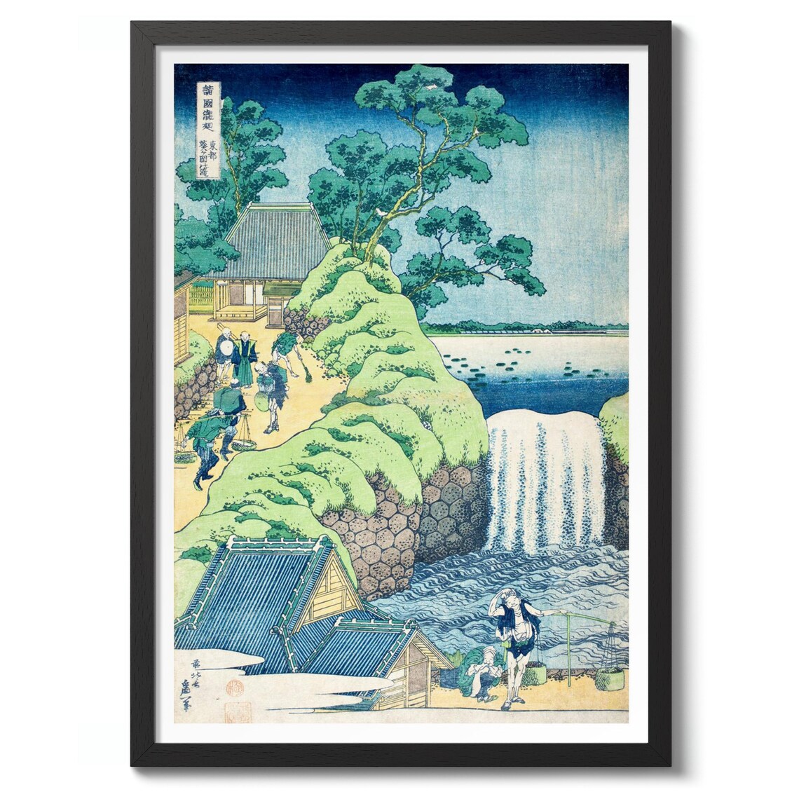 Fall Of Aoiga Oka Yedo By Katsushika Hokusai Japanese Woodblock Print Traditional Ukiyoe Poster Waterfall Village Decor Art Gift