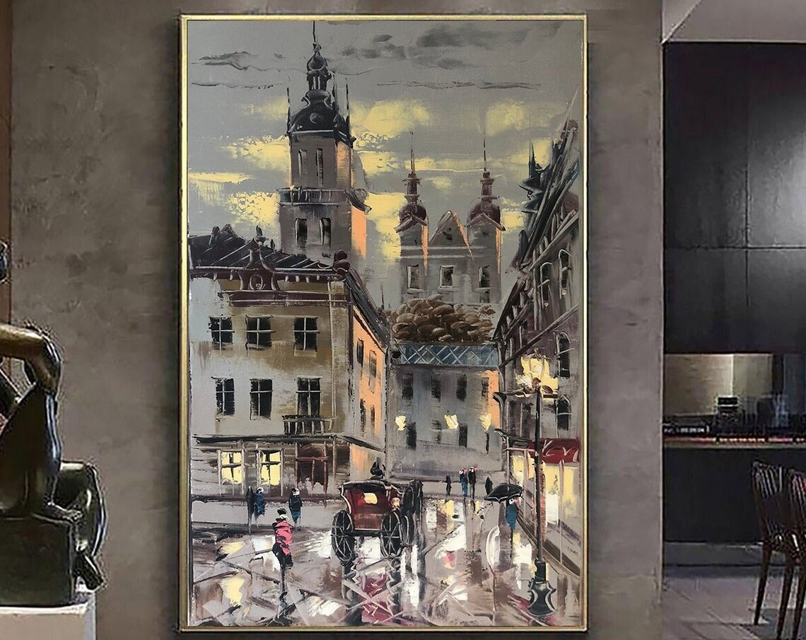 Abstract City Painting, Gray Cityscape Art Print