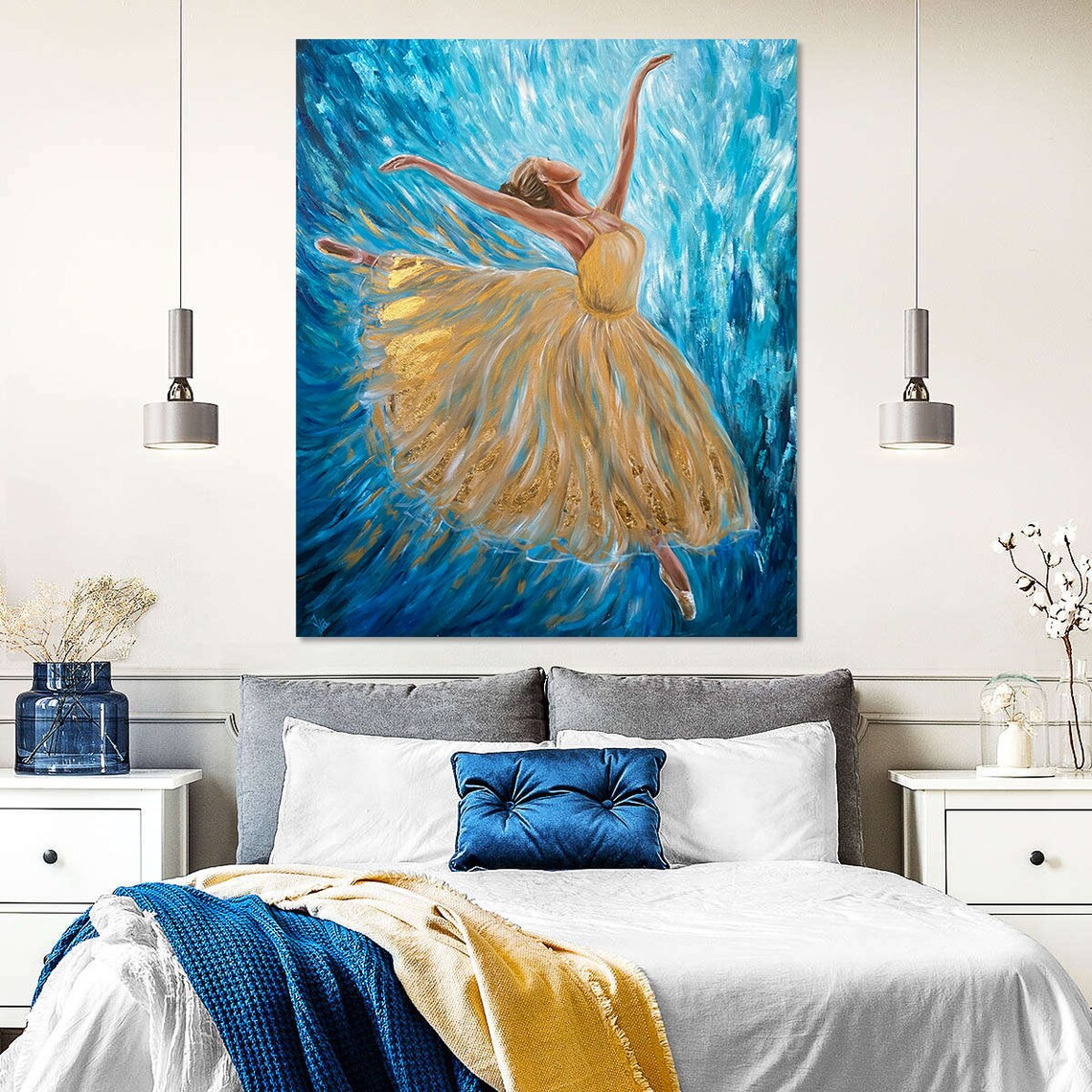 Abstract Ballerina Oil Painting Original Ballerina Room Decor Blue Gold Ballet Artwork Dancing Wall Art Modern Ballerina Painting On - Image 2