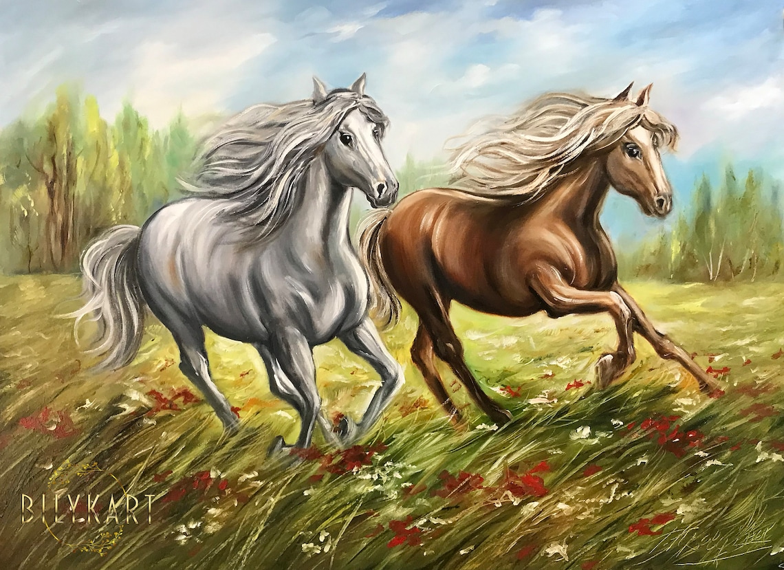 Running Horse Oil Painting, Arabian Horse Art Print