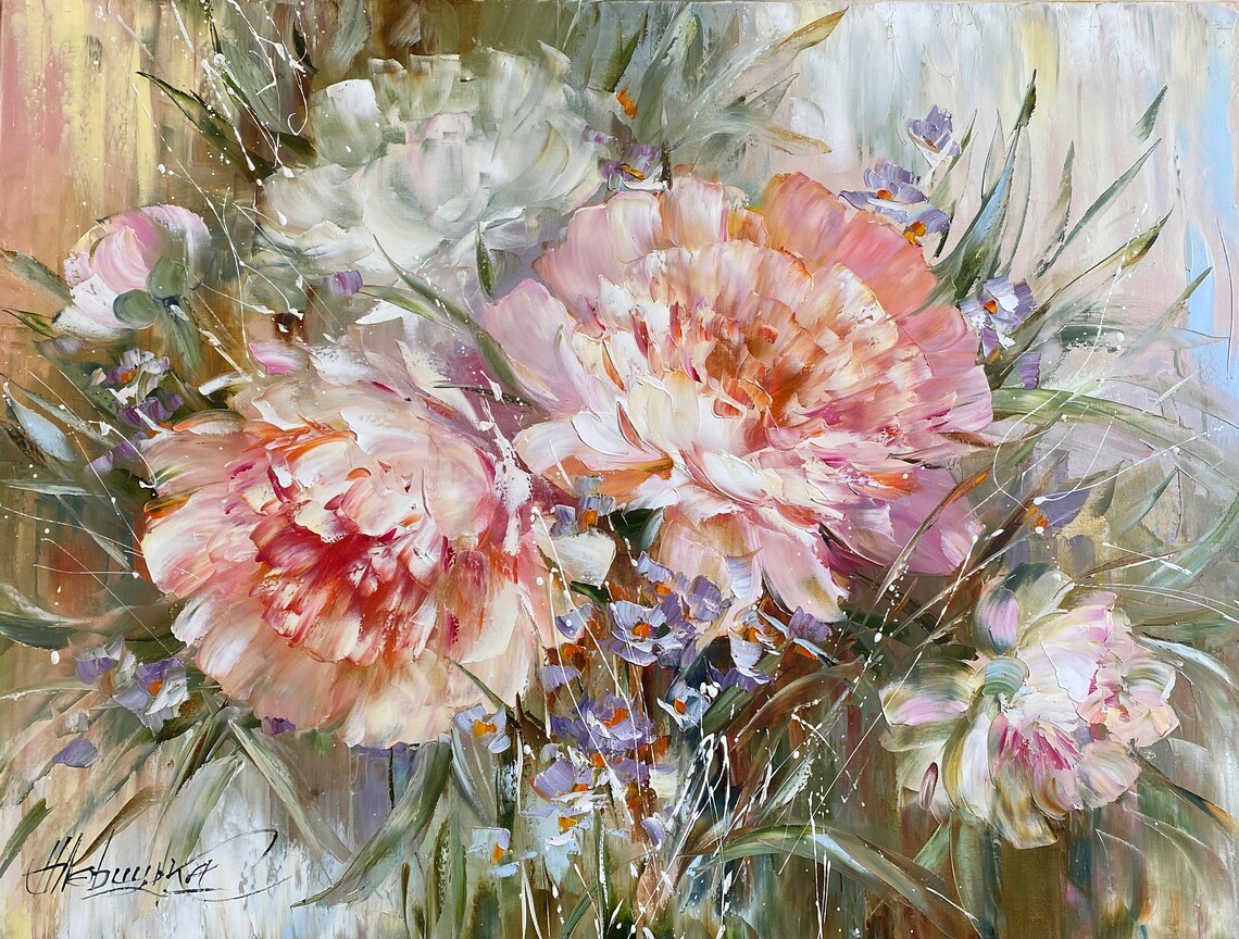Peonies Oil Painting, Pink Floral Art Print
