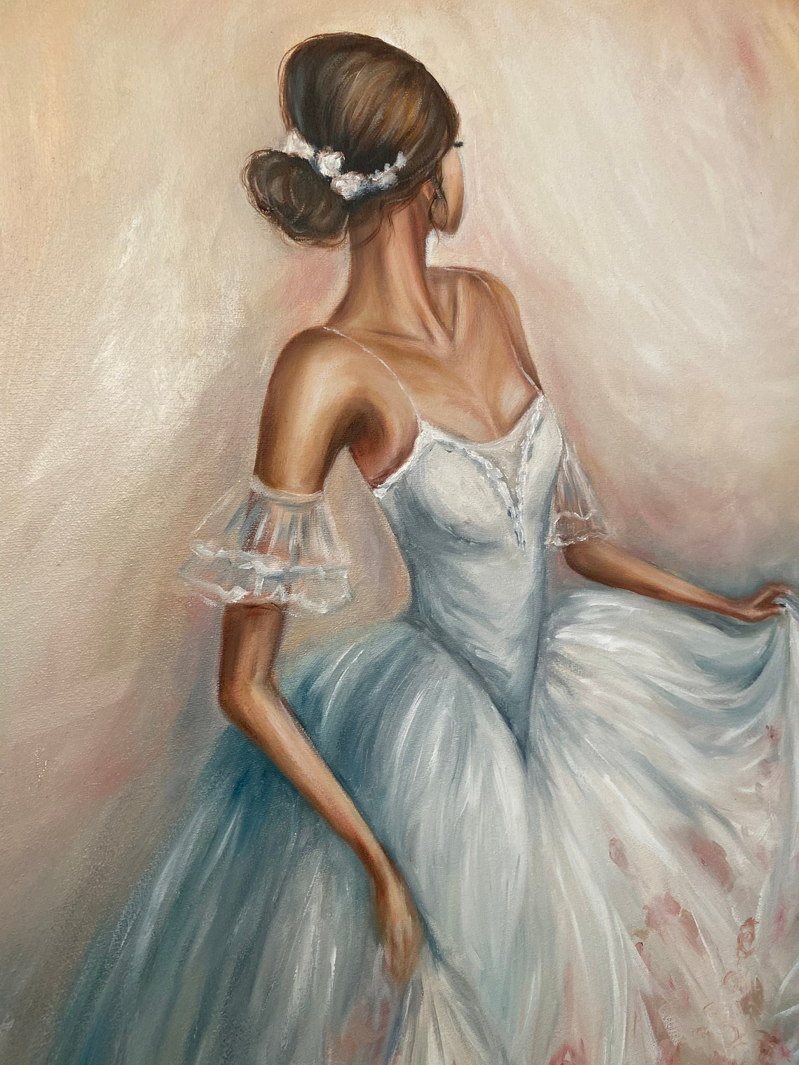 Dancing Ballerina Oil Painting Original White Ballerina Wall Decor Elegant Woman In Dress Art Dancer Painting Ballerina Painting On - Image 3