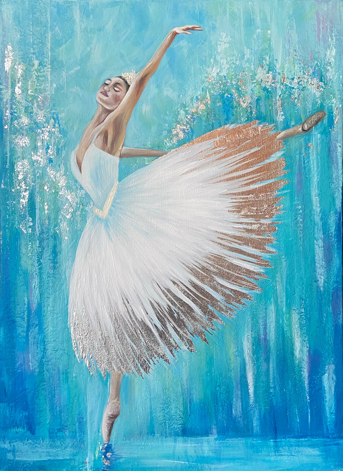 Dancing Ballerina Painting Original Ballet Dancer Painting Ballet Wall Art White Dress Ballerina Gift For Girl Ballerina Painting On - Image 3