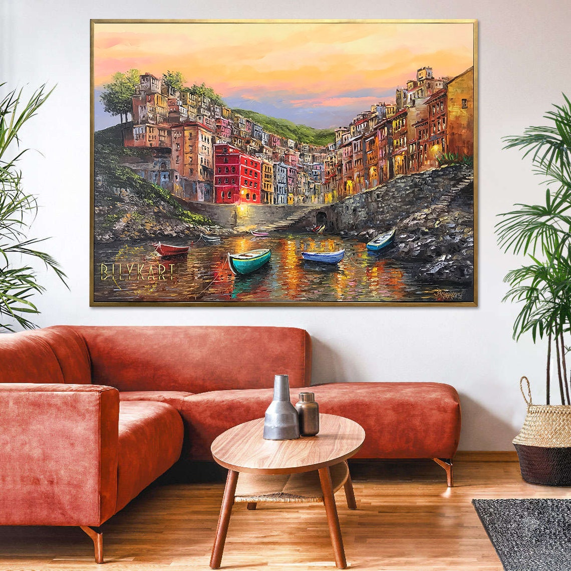 Cinque Terre Italy Oil Painting Original Riomaggiore Painting Italian Landscape Art Italy Village Painting Italian Coastal Towns Painting - Image 3
