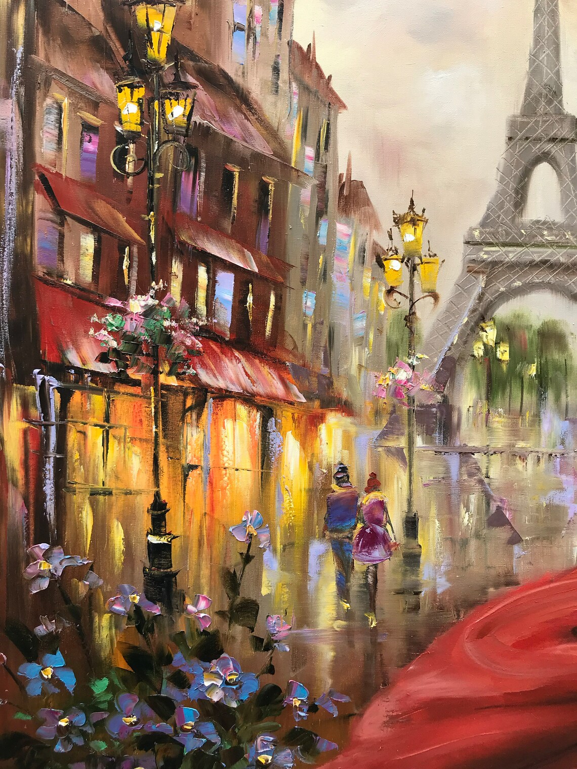 Lady in Red Dress Paris Eiffel Tower Oil Painting Romantic Art Poster - Image 2