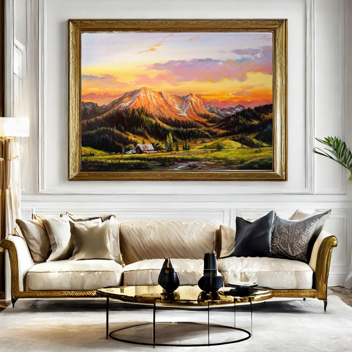 Rocky Mountain Sunset Peaks Pine Forest Valley Cabin Travel Poster - Image 3
