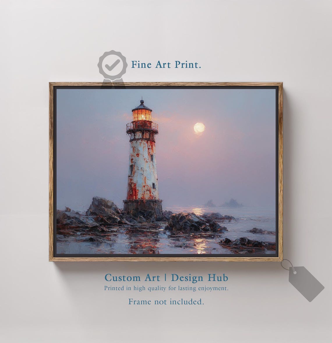Moonlit Lighthouse Rocky Coast Impressionist Coastal Painting Poster