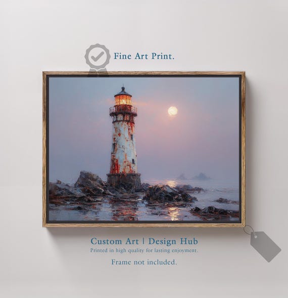 Lighthouse Seascape Art Print Impressionist Coastal Painting