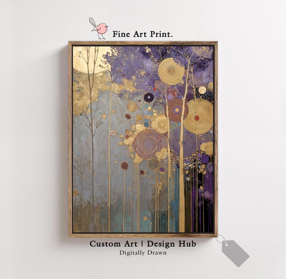 Gold And Purple Abstract Tree Poster, Modern Nature
