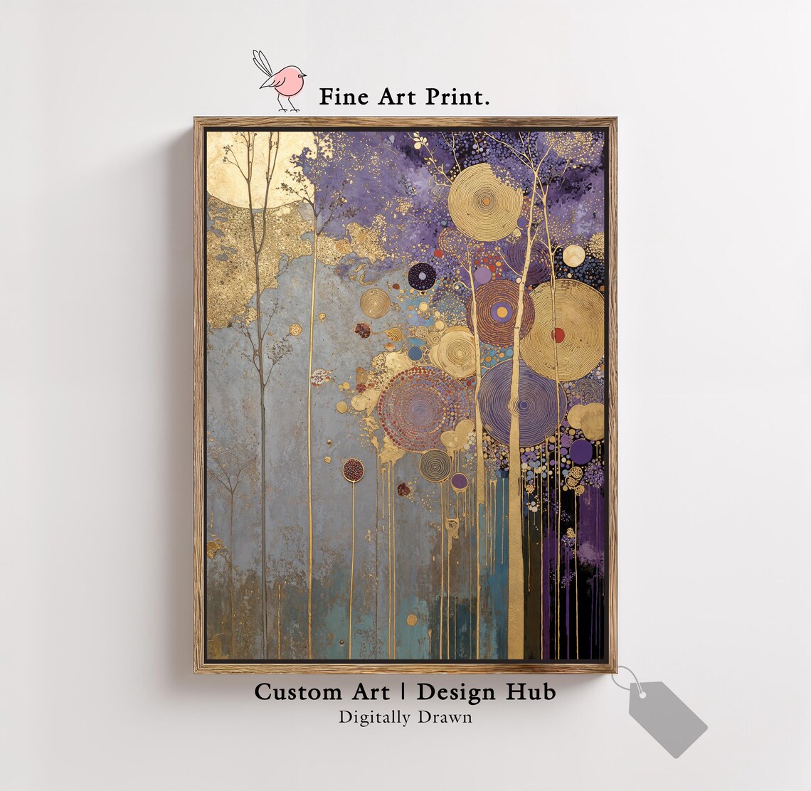 Gold And Purple Abstract Tree Poster, Modern Nature