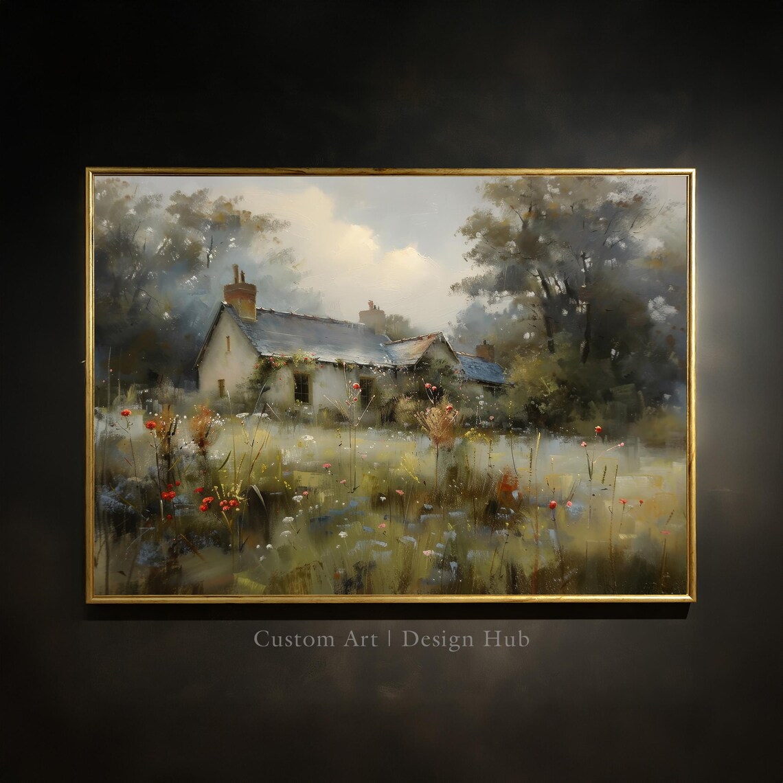 Rustic Farmhouse Wildflower Meadow Vintage Landscape Art Poster