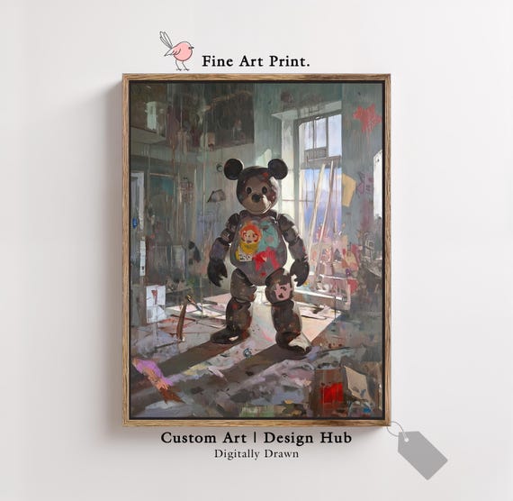 Dark Surreal Bear Painting, Fine Art Print