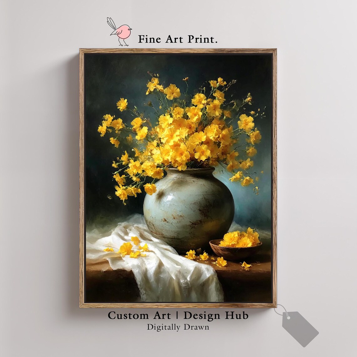 Yellow Floral Still Life Print Vintage Botanical Impressionist Art