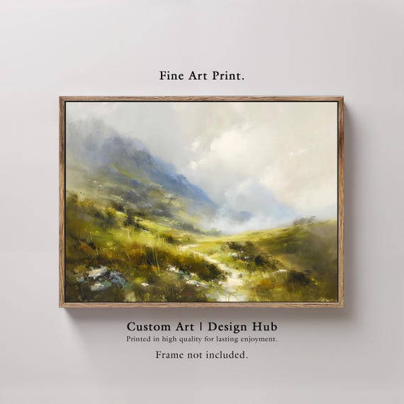 Misty Green Hills Print Impressionist Mountain Landscape Wall Art