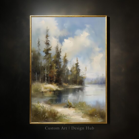 Lakeside Pine Forest Morning Light Serene Calm Nature Poster