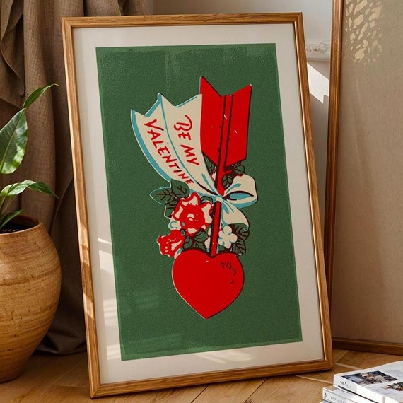 Retro Valentine Heart Be Mine Poster, Kitchen Decor