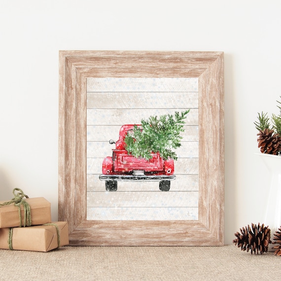 Red Christmas Truck Holiday Wall Art Print