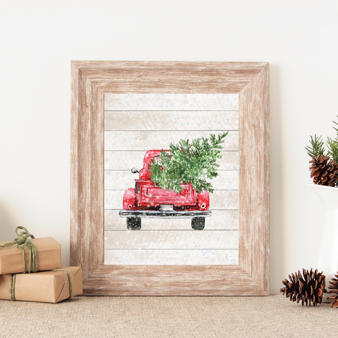 Christmas Red Truck Farmhouse Sign Art Print