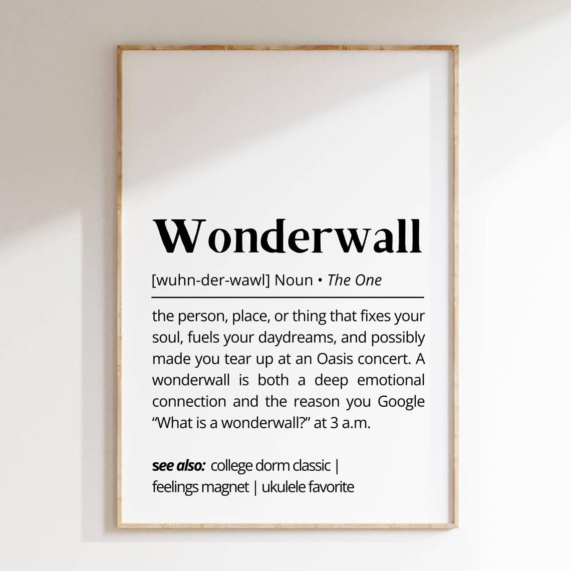 Wonderwall Definition Dictionary Oasis Song Fan Gift Poster Art