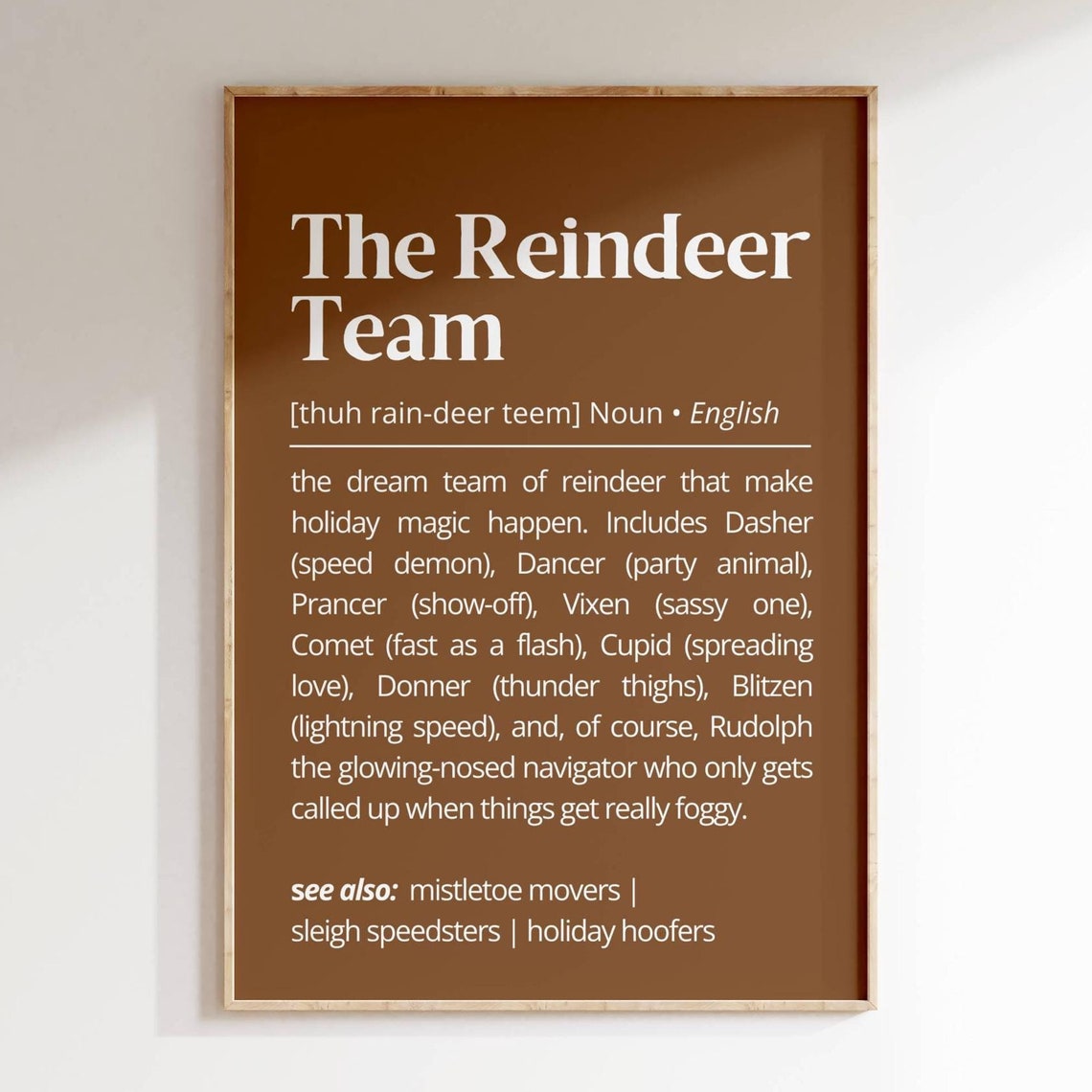 The Reindeer Team Definition Funny Holiday Dictionary Style Poster