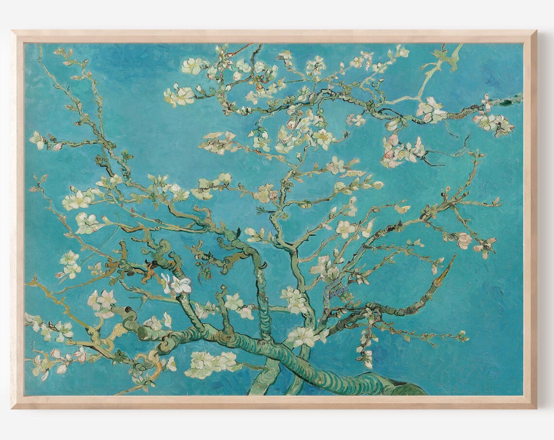 Van Gogh Almond Blossom White Flowers Turquoise Famous Oil Poster