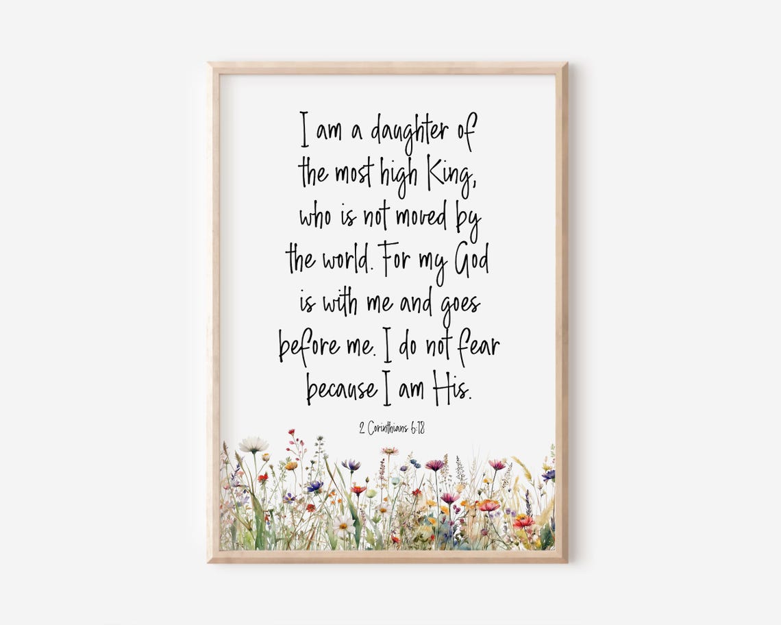 I Am The Daughter Of A King Christian Nursery Decor Bible Verse Wall Art Scripture Print Watercolor Wildflowers Baby Girl Women Teen