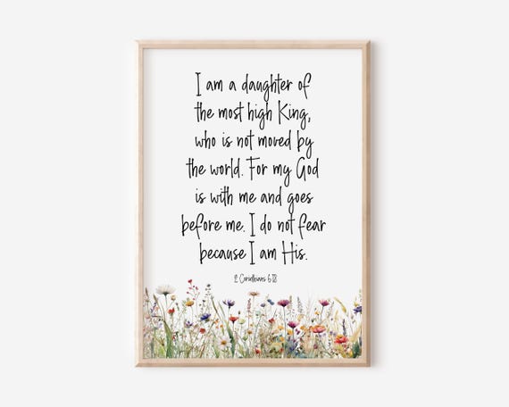 I Am The Daughter Of A King Christian Nursery Decor Bible Verse Wall Art Scripture Print Watercolor Wildflowers Baby Girl Women Teen