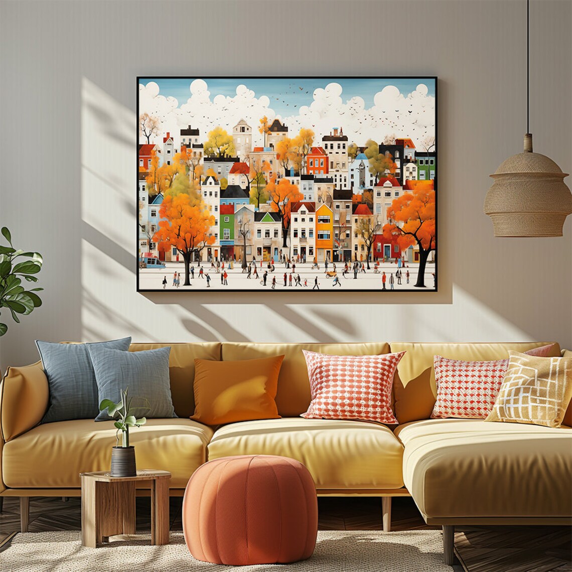Colorful City Street Daily Life Modern Flat Illustration Poster - Image 3