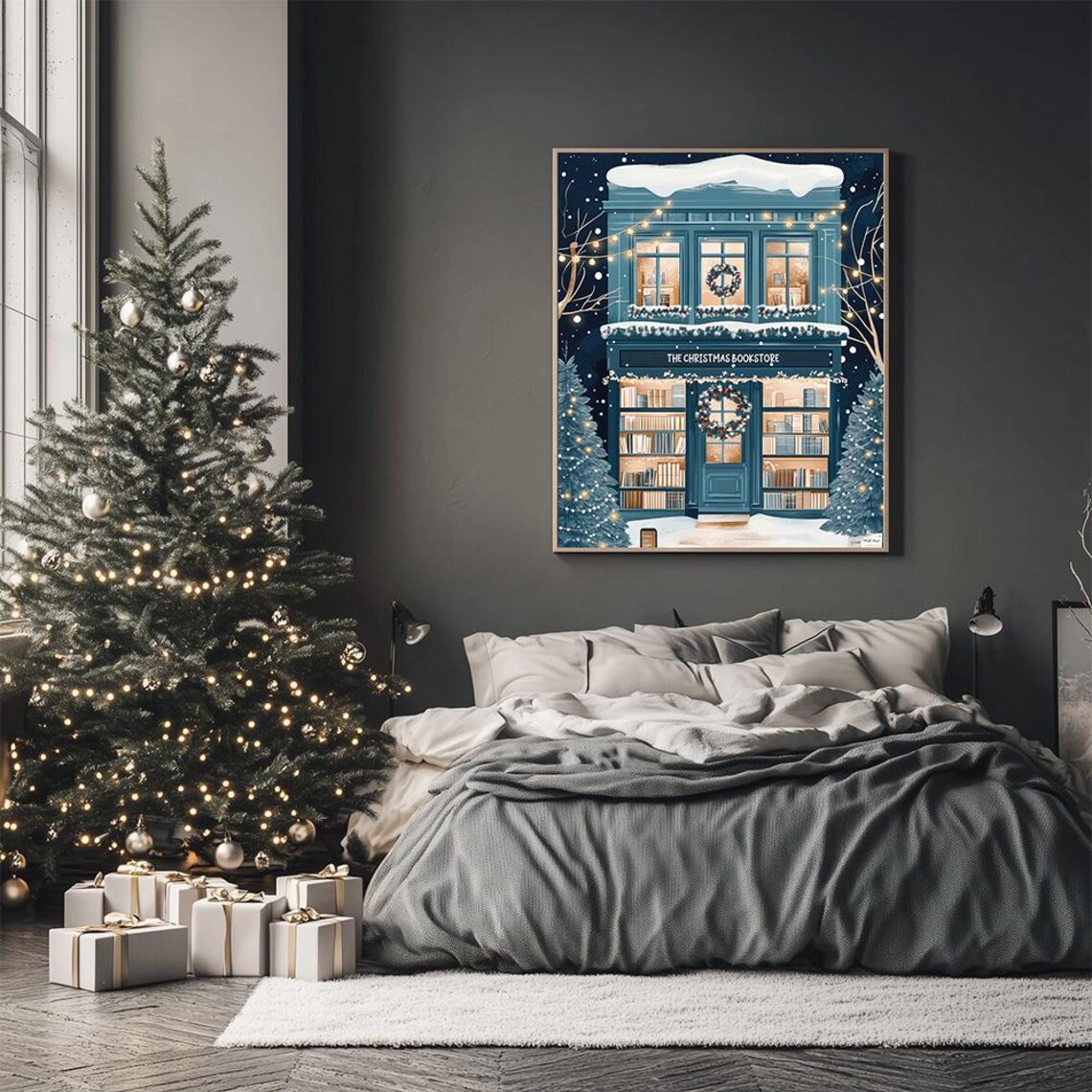 Winter Bookshop Illustration Poster, Holiday Book Lovers - Image 2