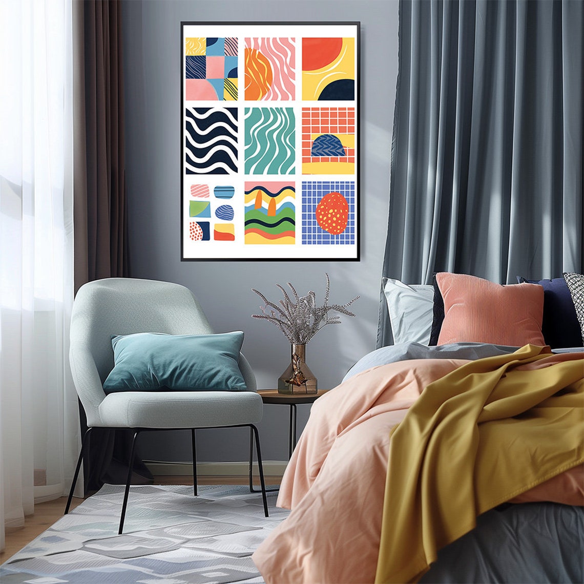 Colorful Mid Century Geometric Pattern Grid Modern Art Print - Image 2