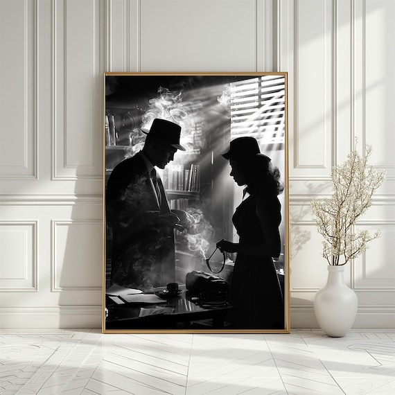 Vintage Film Noir Detective Silhouette Mystery Cinema Art Poster