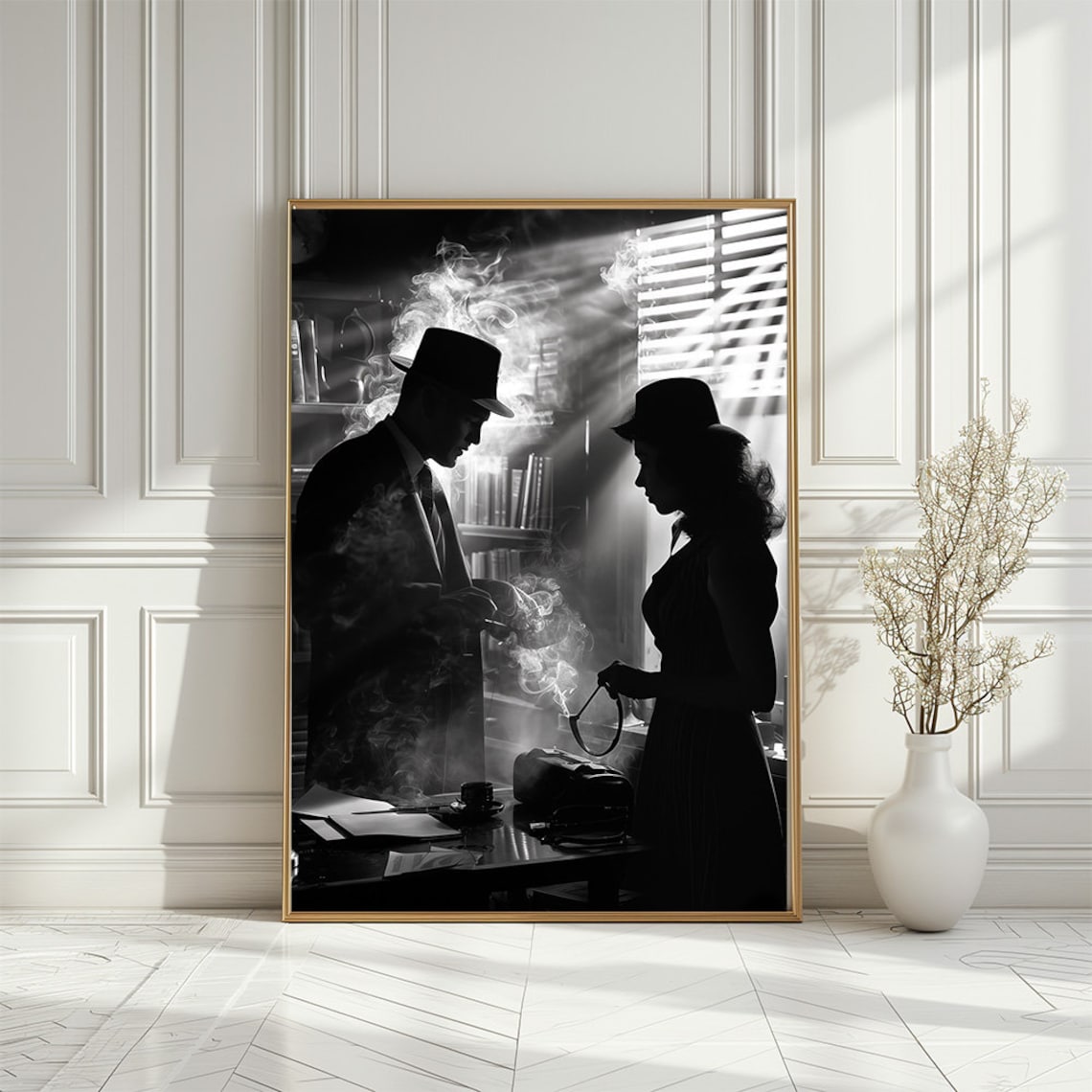 Vintage Film Noir Detective Silhouette Mystery Cinema Art Poster