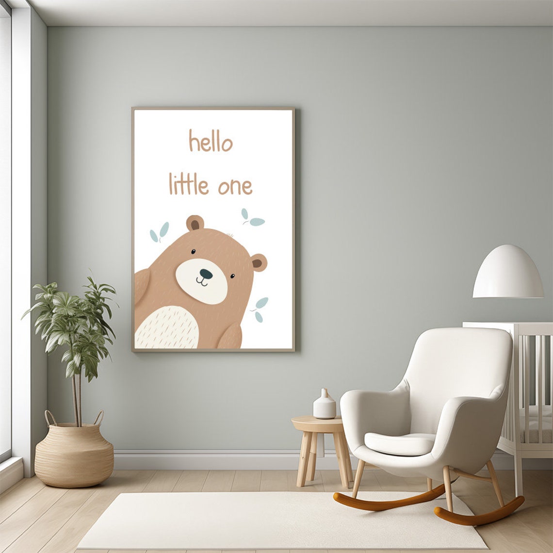 Hello Little One Adorable Brown Bear Baby Room Nursery Poster - Image 3