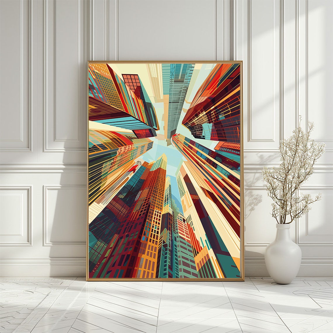 Colorful Skyscrapers Looking Up Dynamic Modern City Art Print