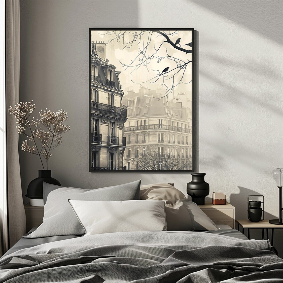 Black and White Paris Buildings Sketch Poster With Rooftop View - Image 3